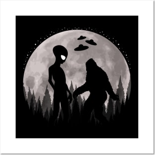 Bigfoot And Alien Ufos Moon Posters and Art